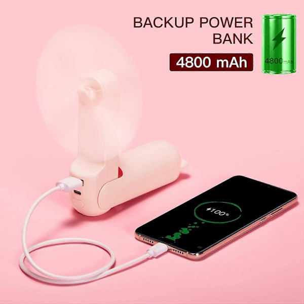 Handhållen fläkt med 4800 mAh Powerbank Max 46 timmars drifttid, fickfläkt bärbar batteridriven