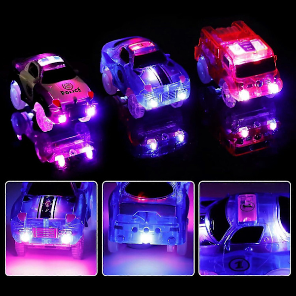 Kilpa-auto - 9,5 cm x 5 cm, 3 kpl (kilpa-auto, poliisiauto, paloauto) 5 vilkkuvalla LED-valolla, taikaleluja lapsille 3 4 5 6 7+