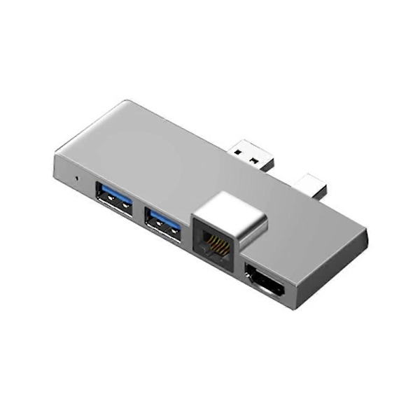 Dockingstasjon Harddisk Verktøy Dockingstasjon Hub 4K Kompatibel RJ45 for Microsoft Surface Pro 5 4 3 Silver