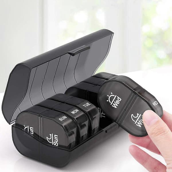 Pillerask 7 dagars pillerask tablettask 2 fack per dag 14,5×8×4,2cm, svart