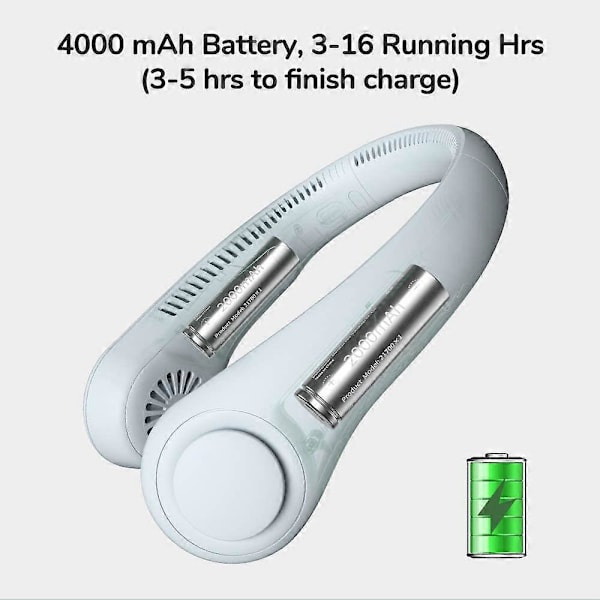 Kannettava kaulatuuletin, handsfree-tuuletin, 4000 mAh akkukäyttöinen puettava henkilökohtainen tuuletin