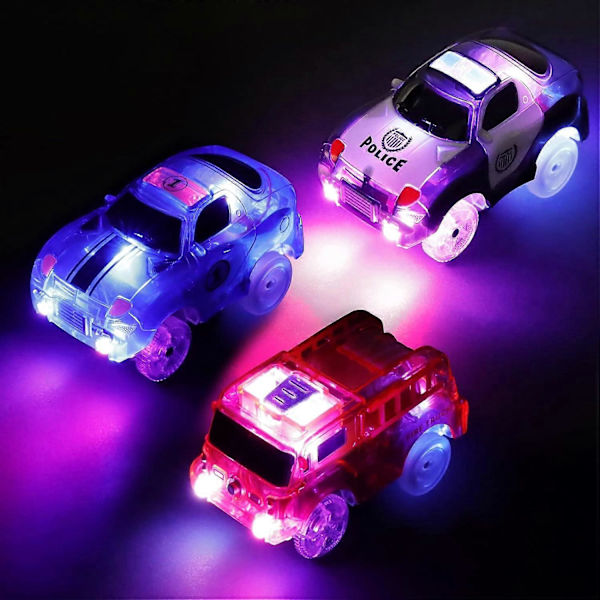 Kilpa-auto - 9,5 cm x 5 cm, 3 kpl (kilpa-auto, poliisiauto, paloauto) 5 vilkkuvalla LED-valolla, taikaleluja lapsille 3 4 5 6 7+
