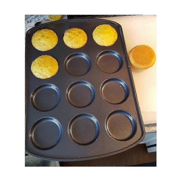 12 Hull Non-stick Rund Cupcake Form Muffinsbrett Karbonstål Bakeform Pudding Bakeutstyr Bisc