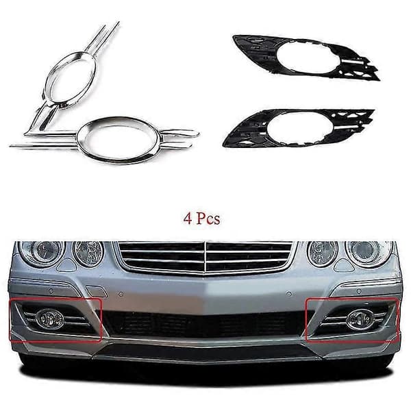 Bil Front Tåkelys Grill Krom Deksel Sett For - E- W211 07-09 A2118851174 A2118851274 BlackSilver