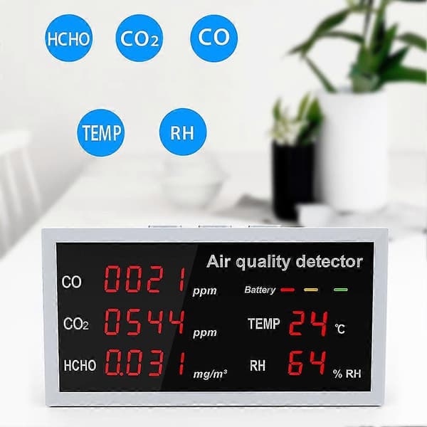 5-i-1 Multifunksjonell Detektor LED-skjerm Co Co2 Hcho Temperatur Fuktighetsovervåking Rask Deteksjon Luftkvalitetsdetektor