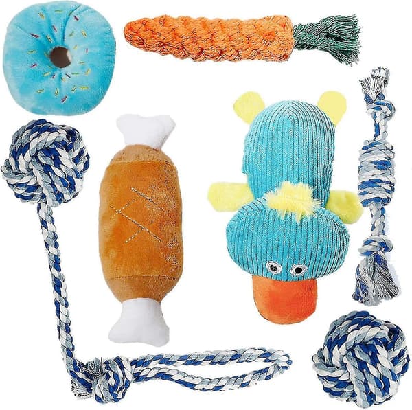 Valpleksaker - Paket med 7 hållbara hundleksaker för valpar/små hundar. Valptandspresent