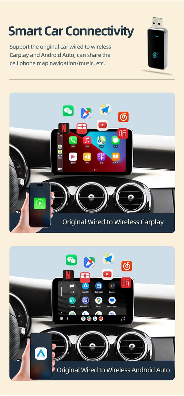 Trådløs CarPlay-adapter 2024 - Den tynneste, nyeste og raskeste trådløse CarPlay-adapteren
