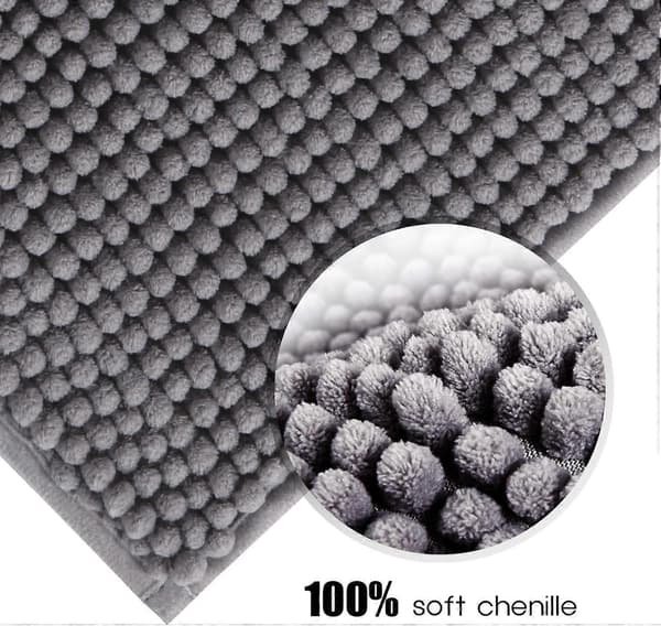 Sklisikker absorberende badematte 80 cm x 50 cm Chenille mikrofiber dusjmatte for bad, grå