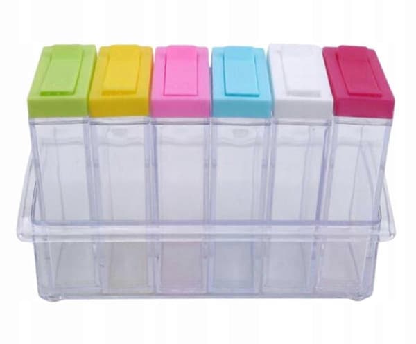 Ag474d Sett med 6 beholdere for krydder, salt og pepper clear
