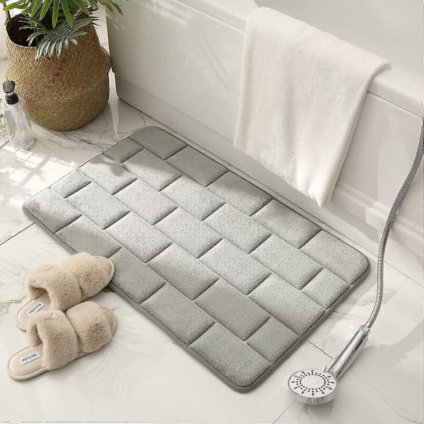 Sklisikker badematte i memory foam, absorberende badematter, vaskbare badematter, dusjmatte til bad (Grå, 40 x 60 cm)