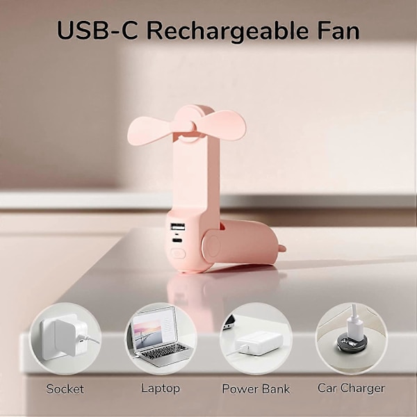 Handhållen fläkt, 3 IN 1 mini handfläkt, bärbar USB uppladdningsbar liten fickfläkt, batteridriven fläkt