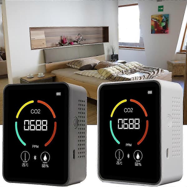 Co2 Måler Co2 Sensor Luftkvalitetsanalysator Husholdnings Digital Luftdetektor Intelligent Luftforureningsmonitor Gasdetektor white with Bluetooth