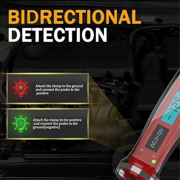 3-72v DC Biltestelys, LCD Digitalt Lys Tester med Voltmeter, Sikringsspenningstester Bil