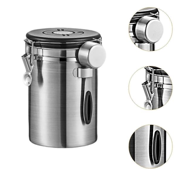 Kaffeboks Beholder Lufttett Oppbevaringstank for Nøtter Løs Te Salt 1.2L Silver 1.8L