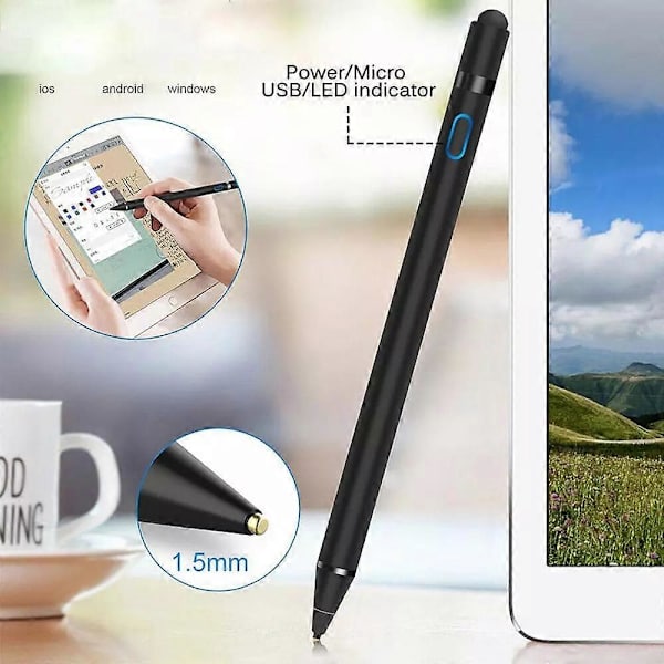 Aktiivinen kosketuskynä kapasitiivinen kosketusnäyttökynä Pixus Prestigio TCL Teclast Tecno Ulefone -tableteille iOS Android -kynä piirtämiseen White