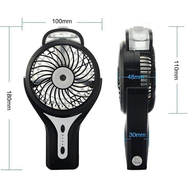 Mini Handheld USB Misting Fan, musta