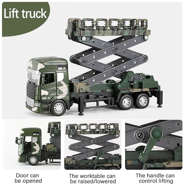 Armylift Leksaksbil, Gjuten Liten Militärbil, Activearmy Lift Ljus- och Ljudeffekter Gåva, Lämplig För 3-8 År Gamla Pojkar Flickor A