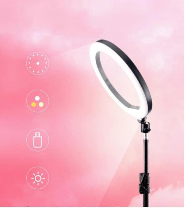 26CM Dobbel stativ LED Ring Light stativ Sminke RingLight for Video, Studio, Sminke, Dimbar 3 Lysmoduser, Lett å bære og installere