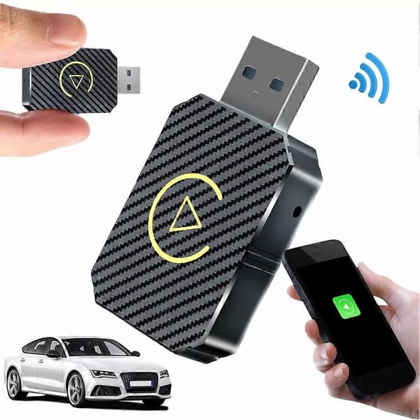 R5050 2-i-1 Trådlös CarPlay Android Auto Adapter Kolfibertextur WiFi Bluetooth 5.0 Smart Don