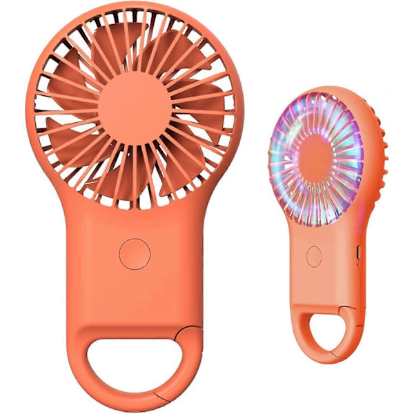 Super Mini -tuuletin, kannettava ja kannettava USB-ladattava tuuletin koukulla, pieni ja hiljainen, kaunis led-valo, 3 säädettävää nopeutta (oranssi)
