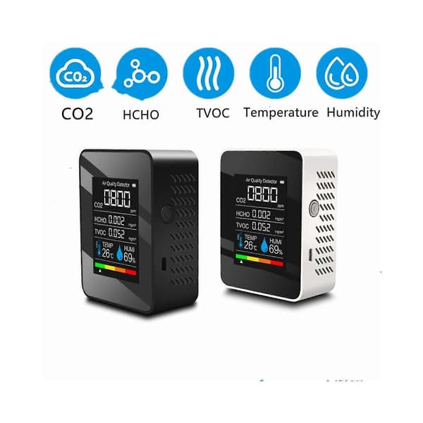 Co2 Måler Kuldioxid Detektor Luftkvalitetsmonitor Hcho Tvoc Co2 Tester Hvid