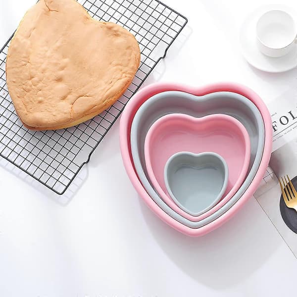 4-pak Kageforme i silikone med hjerteform, non-stick bageplader til kager, brød, regnbuekage (pink, blå)