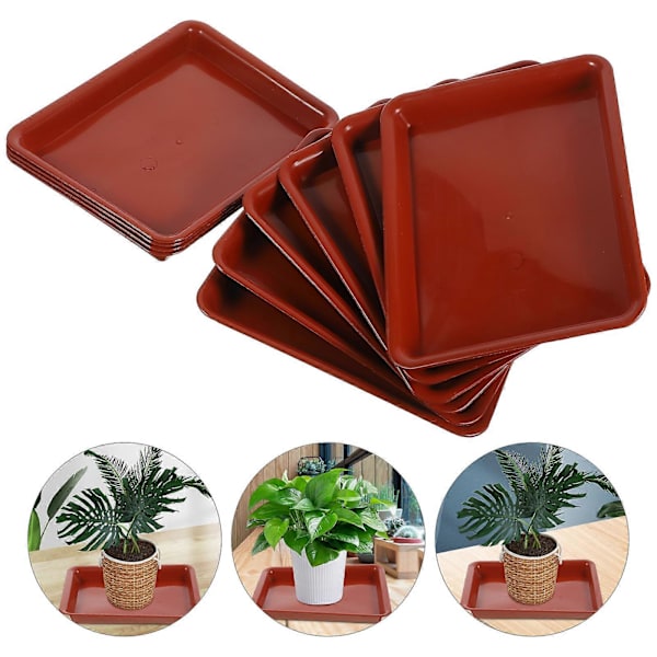 10 st Rektangulär Blomkruka Vattenbricka Rektangulär Växtfat Trädgård Växtkruka Hållare Brickor Dark Red 20.00X15.50X2.50CM