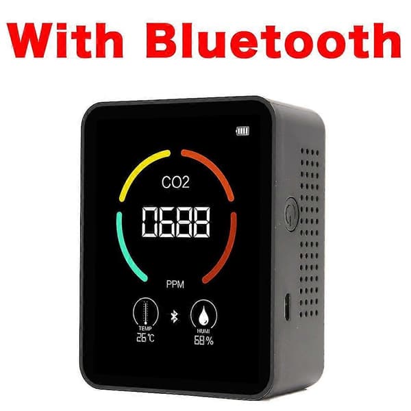 Co2 Måler Co2 Sensor Luftkvalitetsanalysator Husholdnings Digital Luftdetektor Intelligent Luftforureningsmonitor Gasdetektor black with Bluetooth