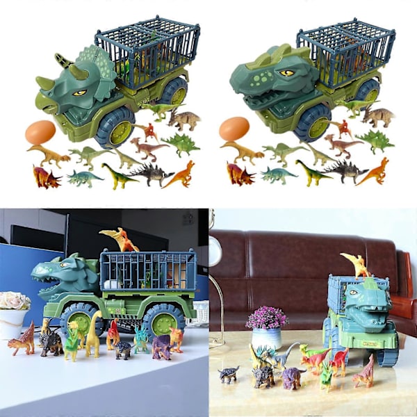2x Dinosaurieleksaksbilar Transportör för Barn Dinosaurieleksaksset för Pojkar Flickor Dinosauriebil Transportleksak med Bilar Låtsasleksak Barnpresenter