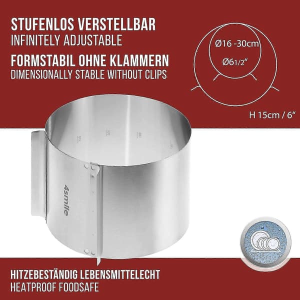 Kageform - Kagering - Justerbar Rund Rustfrit Stål 15 til 30 cm Kageform - Kagebageudstyr