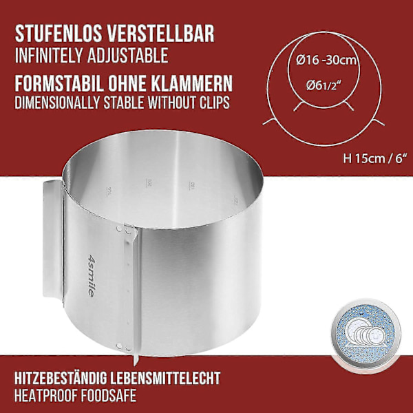 Kakeform - Kakeform - Justerbar rund rustfritt stål 15 til 30 cm kakeform - Utstyr for kakebaking