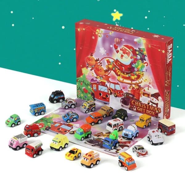 Advent Kalender Bilar Barn Jul Bilar 24 bitar Slumpmässiga Bil Kalender Pull Back Mini Bil Leksak