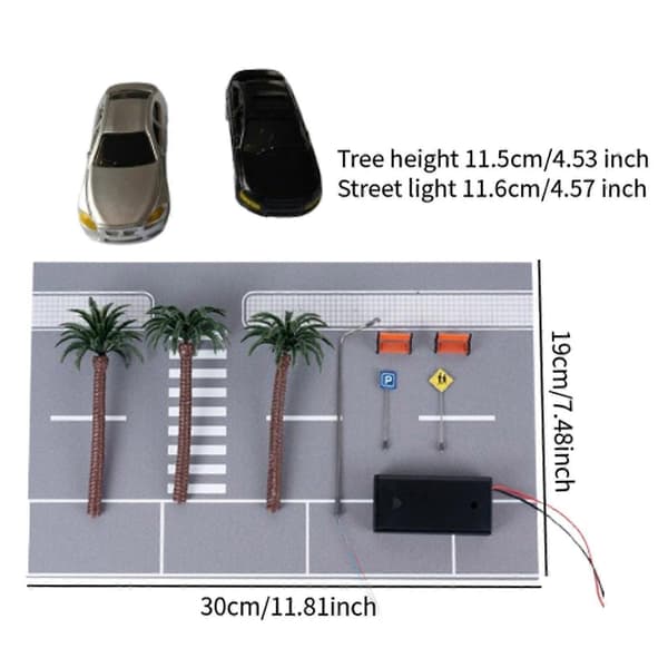 Parkeringsplads Modelbil Scene Interaktiv til 1/64 Mikro Landskabsmodel Tog hvidt lys Warm light multi