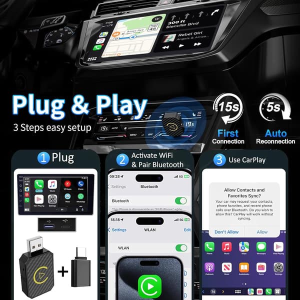 2025 Seneste Model 2-i-1 Trådløs CarPlay-adapter og Android Auto Trådløs Adapter til Konvertering af Kablet CarPlay, til Biler 2016+/Apple iOS 1
