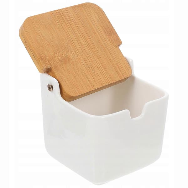 Keramisk krydderibeholder med låg, salt til sukkerskål white