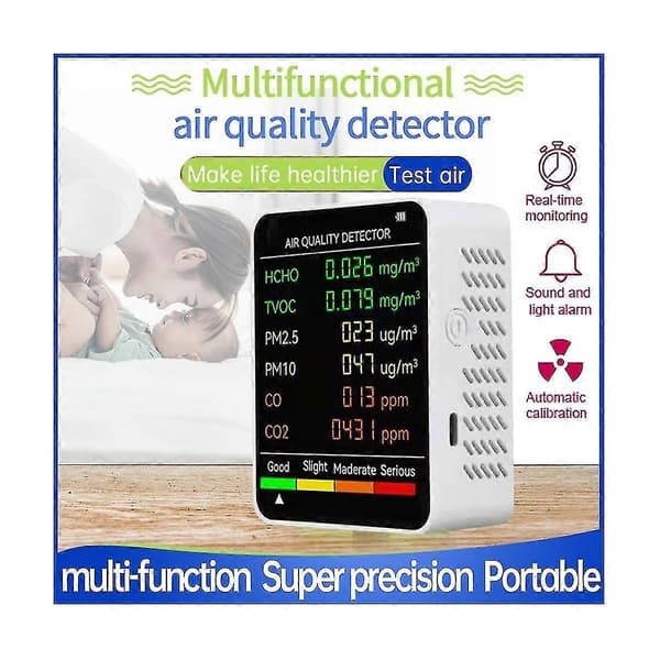 2 stk. 6 i 1 PM2.5 PM10 HCHO TVOC CO CO2 Luftkvalitetsdetektor CO CO2 Formaldehydmonitor Luftkvalitet