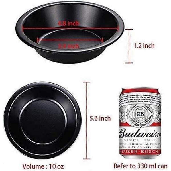 Sæt med 4 Mini Quicheforme Diameter 12 cm Non-Stick Belægning Rund Quiche Bageform Sort