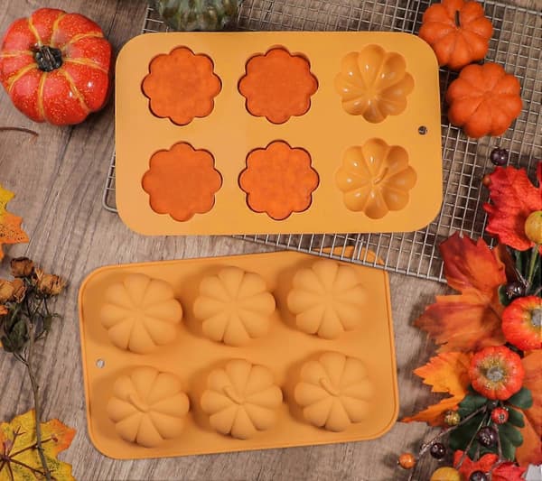 Thanksgiving Silikoneform Græskarmuffin Form Silikone Pakke med 2 3D Muffin Bageform Silikone Lille Kageform Græskarform til budding, muffin, kage