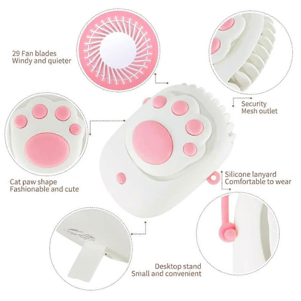Bärbar handsfree Cat Paw USB-fläkt (vit)