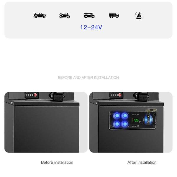 Autolaturi 36W Vedenpitävä 4-osainen kytkinpaneeli veneisiin, asuntovaunuihin, punainen valo Green Light 170mmx65mm