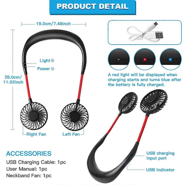 Kaula Kannettavat urheilufanit Hand Free Ladattavat Mini-USB-kuulokkeet Suunniteltu käytettäväksi, pieni musta