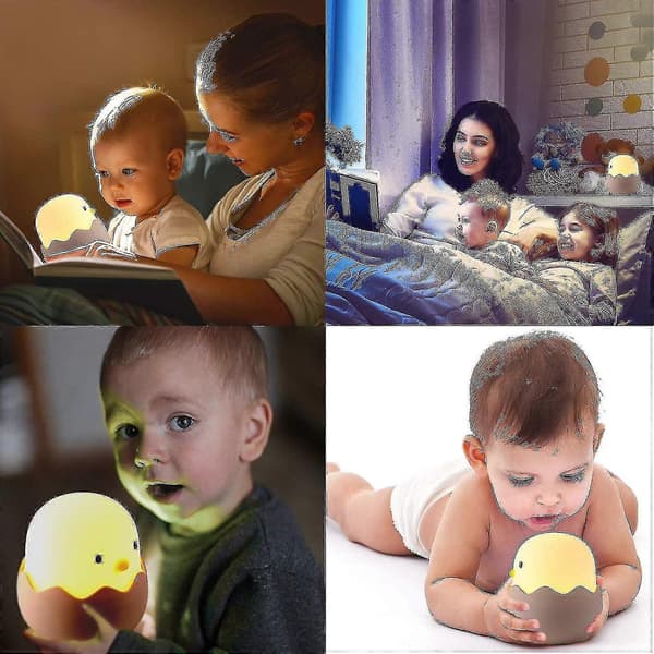 Eggeskall Kyklinglampe Soverom Mini Hvitt Lys LED Nattlys Amming Lading Sovelampe