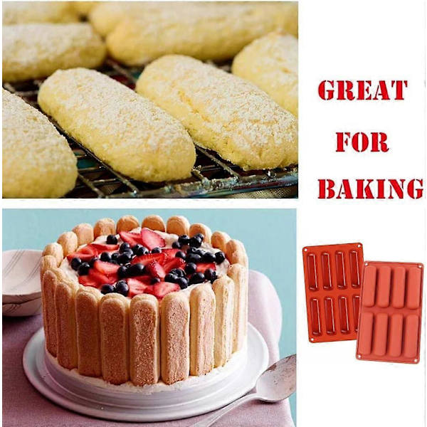 Pakke med 2 Müslibar Bageforme, Silikone Barform med 8 Hulrum, Silikone Bageform Non-Stick Form, Müslibar Bageform til Muffin, Brød