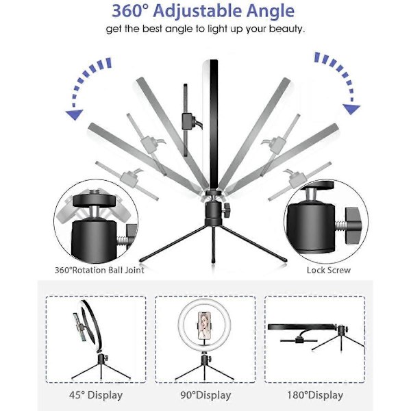 Ring Light 10 tommer Led Selfie Stick Ring Lampe