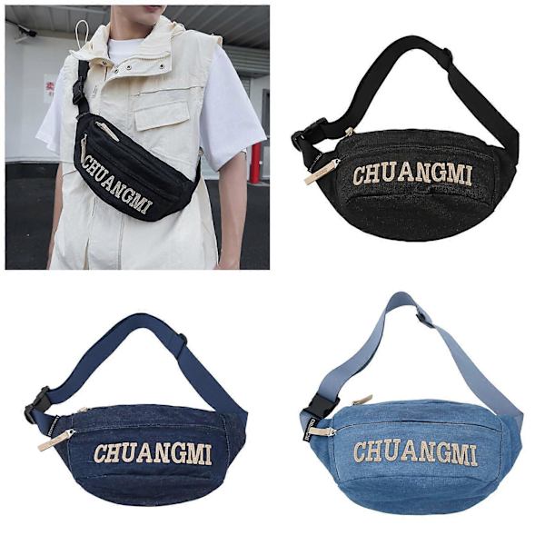 Naisten vyölaukku miesten farkkukangas rintalaukku muoti kirjain vyölaukku suuri kapasiteetti crossbody laukku rento vyötärölaukku light blue