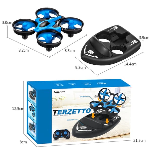 3 i 1 Mini RC Drone Bil Båt Quadcopter 360 Stunt Headless Mode Barneleker Gaver