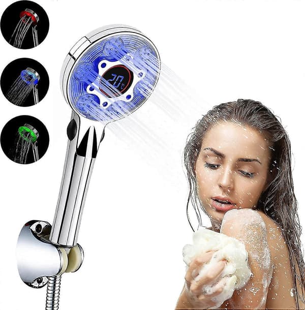 LED Brusehoved, 3 Farver Brusehoved Med Temperaturvisning, Badeværelsesbrusehoved, Vandbesparende Brusehoved