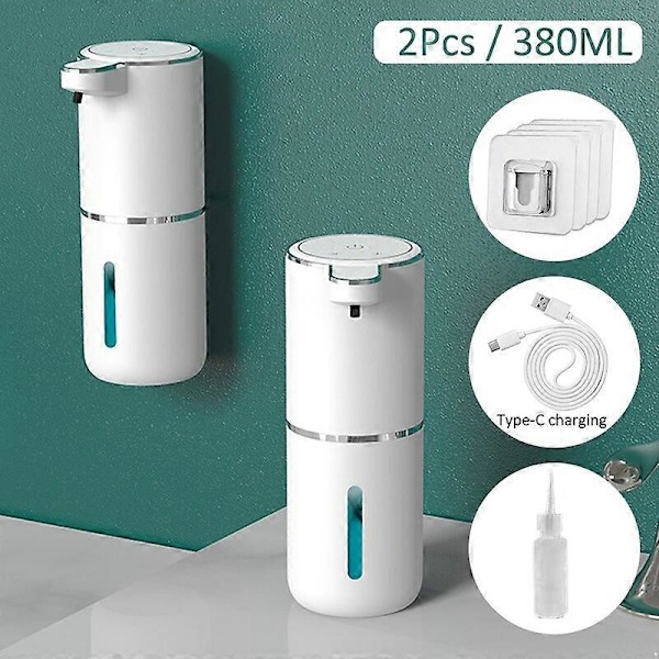 380 ml valkoinen automaattinen vaahtosaippua-annostelija, älykäs vaahtokone, infrapuna induktiivinen nestesaippua-annostelijapumppu, käsien desinfiointiaine 2PC White Type A