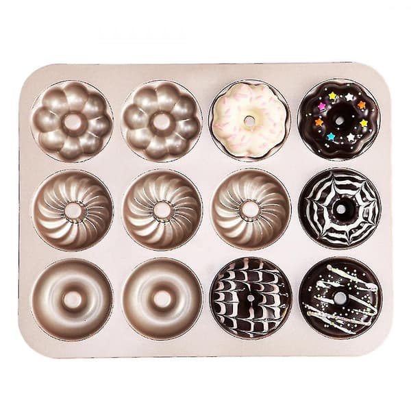 Kageforme 12 Hulrum Non-stick Forskellige Mønstre Donutform