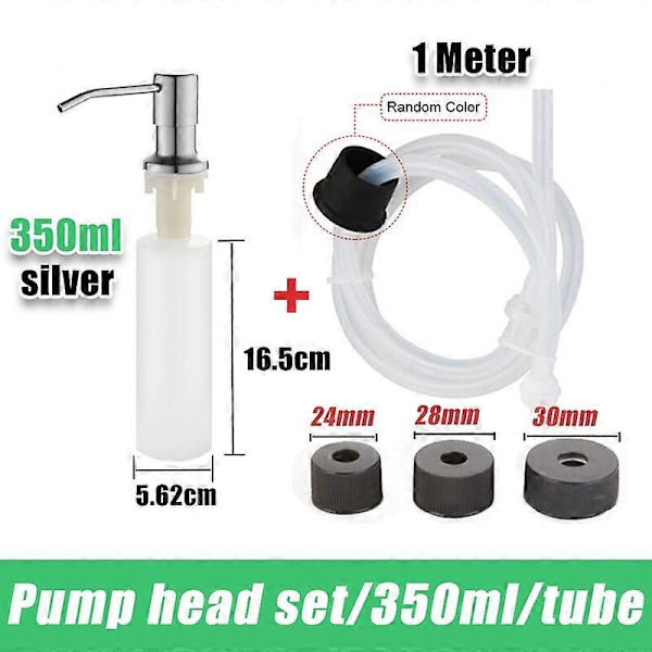 Diskmedelspump för diskho Rostfritt stål Huvud Handtvålspumpar för diskho med slang och flasktillbehör set 3-silver-350ml